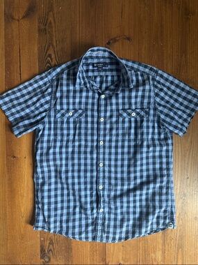 Daniel Cremieux Short-Sleeve Blue Checked Button-Down Shirt